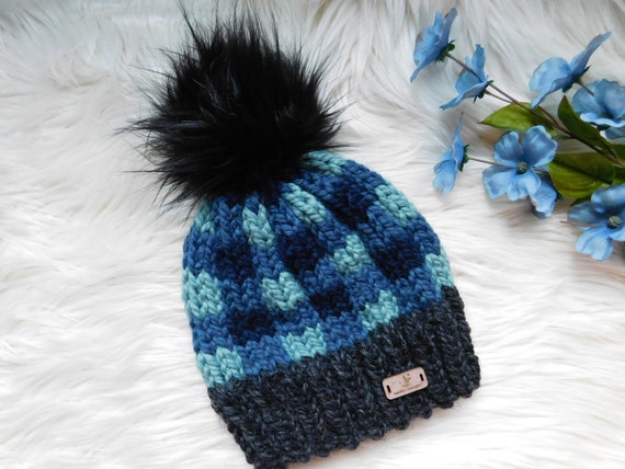 Blue Plaid Hat. Buffalo Plaid Blue 
