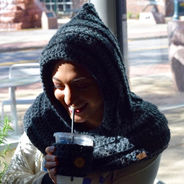 Charcoal Hoodie/Scoodie. Hooded cowl for women.Infinity scarf with hood.Hooded scarf cowl. RTS. Gift for her.