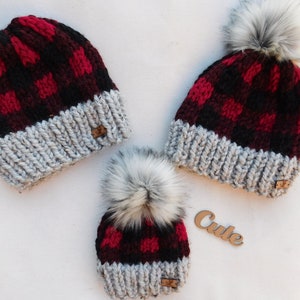 Plaid Buffalo hat. Chunky knit hat. Plaid Knit hat. Teen Adult Plaid hat. Baby Plaid hat. Slouchy plaid hat. Men Plaid hat