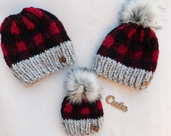 Plaid Buffalo Hat. Chunky Knit Hat 