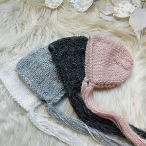 White Newborn bonnet. Blush pink bonnet. Charcoal bonnet.Red Newborn Knitted bonnet. Girls bonnet. Boys red bonnet .RTS.