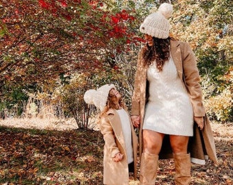 Matching Mommy and Me hats. Extra chunky knit hats. Mom and daughther  matching hat. Mom and Boy double brim hat.