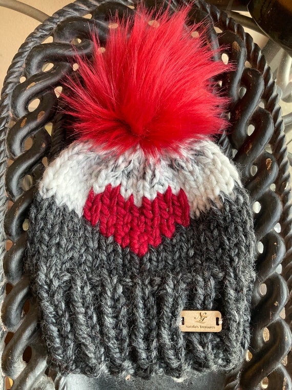 Knitted Hat With Red Heart. Kids Winter Hat. Girls Hat With  display picture 1