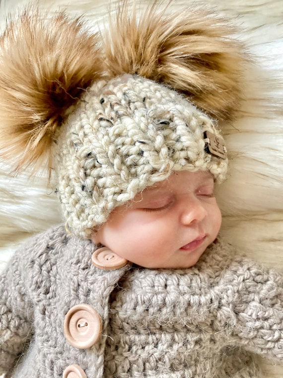 Double Pom Pom Baby Hat. Toddler Hat. Two Ears Hats. Gift Ideas