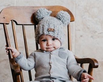 Double Pom pom knit hat. Design your own hat. Toddler winter hat. Infant pom pom hats. 2 pom poms hats. Mouse ears hats.Chunky hats.