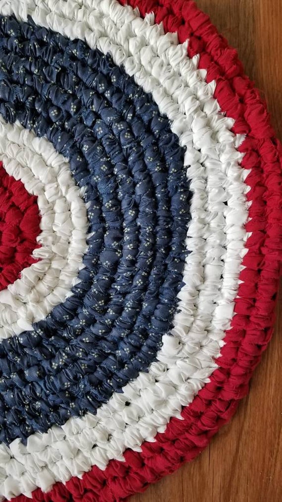 Handmade Oval Rag Rug Red White and Blue Kitchen Rug Etsy