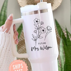 personalized mrs engagement bride tumbler cup custom bride to be gift future mrs gift engagement cup 40 oz tumbler with handle bridal shower