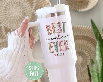 Vaso térmico de 1,2 litros (40 oz) personalizado para tía / Regalo con nombre personalizado / Regalo de cumpleaños para tía / Regalo del Día de la Madre para tía o hermana
