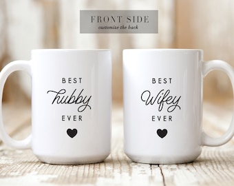 Mr Mrs Mugs, Personalized Hubby Wifey Mugs, Custom Couple Coffee Mug Set 2 , Unique Wedding Gift, Engagement Bride and Groom Christmas Gift