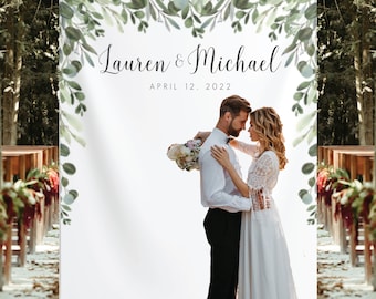 Wedding Backdrop for Reception, Photo Booth Backdrop, Greenery Wedding Reception and Ceremony,  Backyard Wedding Decor, Custom Wedding Sign