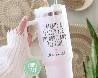 Divertido vaso térmico de 1,2 litros (40 oz) para profesores / Vaso personalizado con nombre / Regalo de humor para agradecer a los profesores / Regalo de fin de curso / Regalo de vuelta al cole personalizado