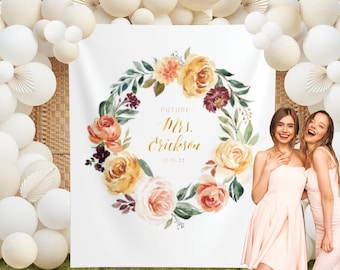 Bridal Shower Sign, Miss to mrs sign, Bridal Shower Backdrop, Engagement Sign, Custom Backdrop, floral backdrop,