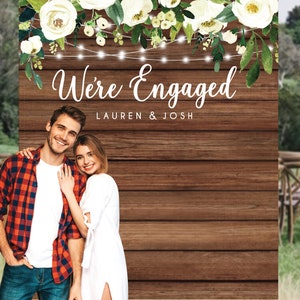 Engagement Backdrop Banner, Photo Booth Backdrop, Rustic Floral Engagement Party, Backyard Engagement Party, Rustic Wedding Decor