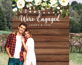 Engagement Backdrop Banner, Photo Booth Backdrop, Rustic Floral Engagement Party, Backyard Engagement Party, Rustic Wedding Decor