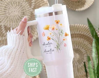 Vaso térmico de 1,2 litros "Ascendida a tía" / Regalo de hermana a tía / Anuncio de nueva tía / Vaso floral personalizado / Regalo para anunciar la llegada del bebé a la hermana