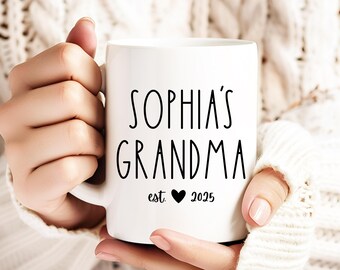 Personalized grandma gift, pregnancy reveal, promoted to grandma gift, custom gift for grandma, nana, mimi, flower coffee mug, established