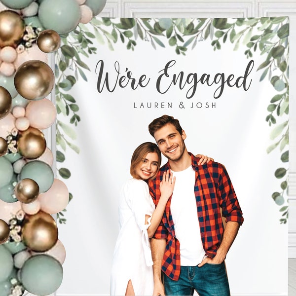 Engagement Backdrop Banner, Photo Booth Backdrop, Greenery for Engagement Party Sign and Decor, Engagement Party Welcome Sign