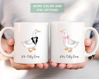 Mr Mrs Silly Goose Mug Engagement Gift,  wedding coffee mug, unique couple gift, silly goose wedding mug set, bridal shower funny gift, vday