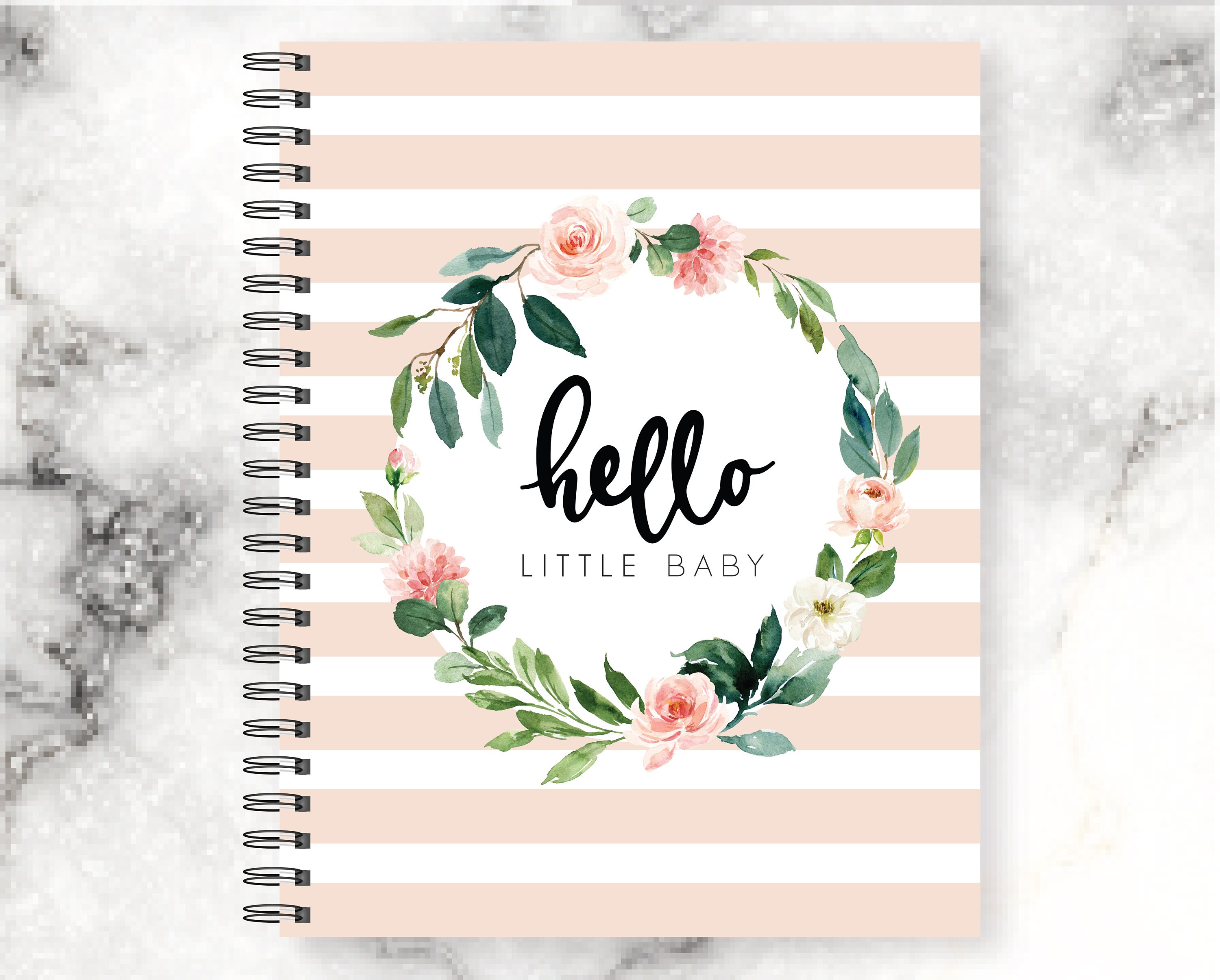 Baby Book GIRL Baby Girl Journal watercolor Pink Wreath Baby Etsy