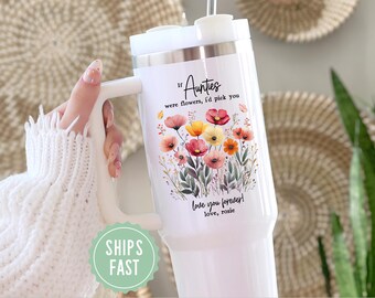 Vaso térmico de 1,2 litros (40 oz) para tía / Taza personalizada para tía / Regalo personalizado con nombre para el cumpleaños de la tía / Regalo del Día de la Madre para la tía de parte de su sobrina o sobrino