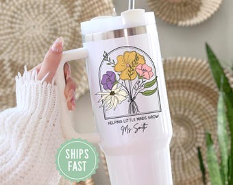 Vaso térmico de 1,2 litros (40 oz) personalizado para profesores / Vaso "Helping Little Minds Grow" / Regalo personalizado con nombre para profesores / Regalo de fin de curso para profesores / Vaso de agradecimiento