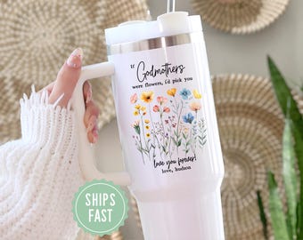 Vaso térmico floral de 1,2 litros para madrina / Vaso floral personalizado / Regalo para proponerle ser madrina / Día de la Madre, cumpleaños / Vaso de recuerdo personalizado para madrina