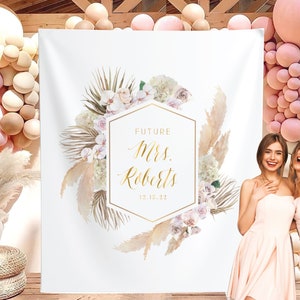 Welcome to bridal shower sign, Bridal Shower Backdrop, Boho Bridal Shower sign, Gold Photo Booth, Future Mrs, Miss to Mrs, Boho Decor
