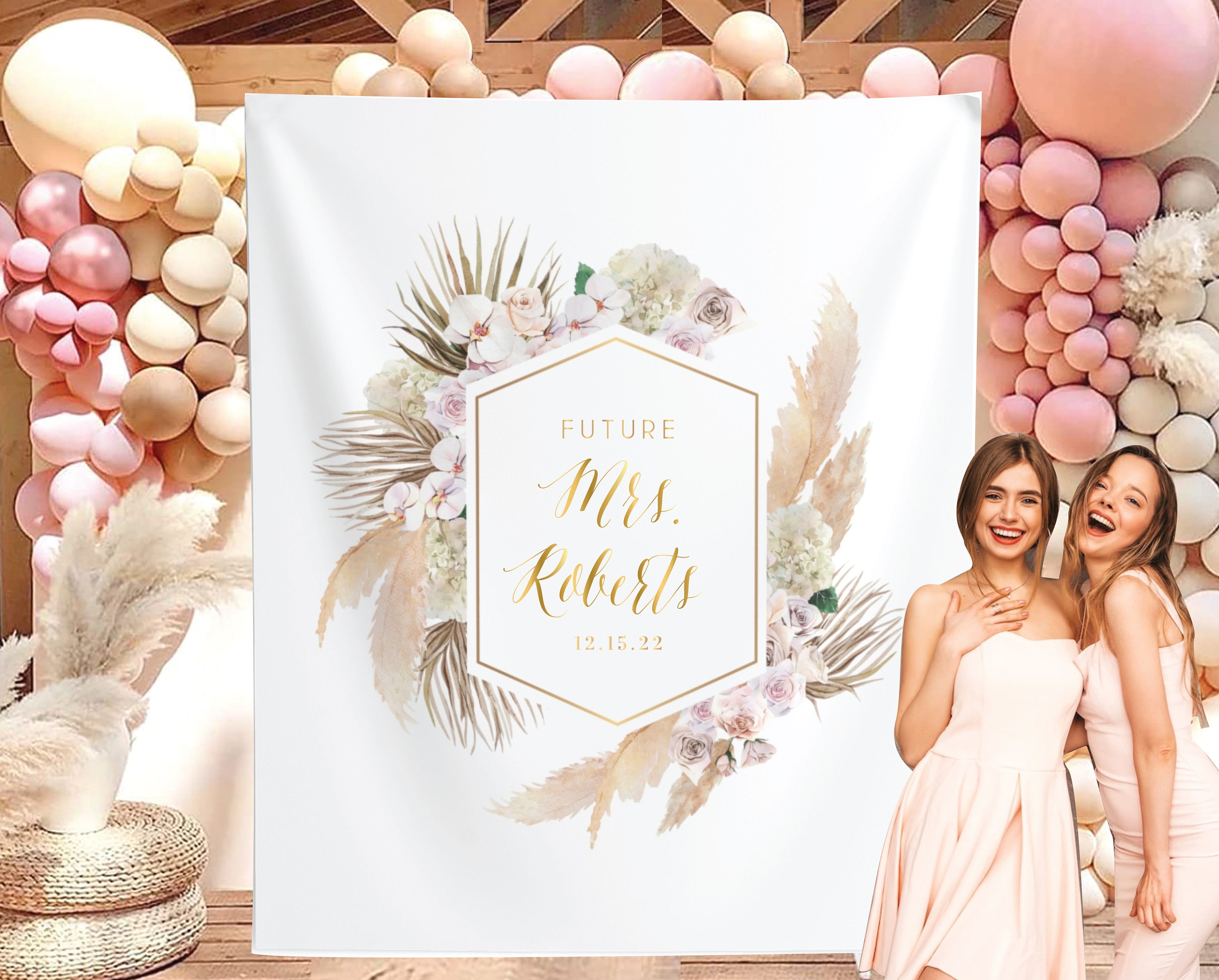 Welcome to bridal shower sign Bridal Shower Backdrop Boho Bridal Shower sign Gold Photo Booth Future Mrs Miss to Mrs Boho