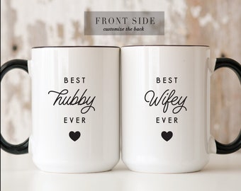 Personalized Hubby Wifey Mug Set, Mr Mrs Mugs, Custom Couple Coffee Mug Set, Unique Wedding Gift, Engagement Bride and Groom Christmas Gift