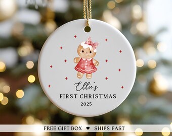 Personalized Baby Girl Ornament | New Baby Christmas Gift | Baby’s First Christmas Ornament | Custom Name Keepsake | Newborn Girl Ornament