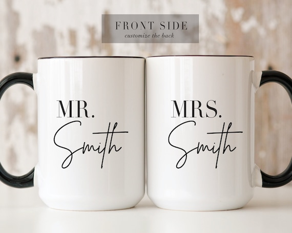 Mr Mrs Mugs, Custom Couple Coffee Mug Set, Unique Wedding Gift