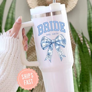 Bride tumbler with handle personalized mrs 40 oz tumbler mug new bride to be engagement tumbler bridal shower custom wedding gift travel mug