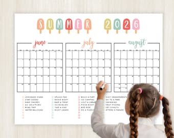 Summer Calendar Bucket List Activity Poster 2026, Summer Countdown Poster, Summer Family Kid 2026 Kids Summer, Poster Print, Month vacation