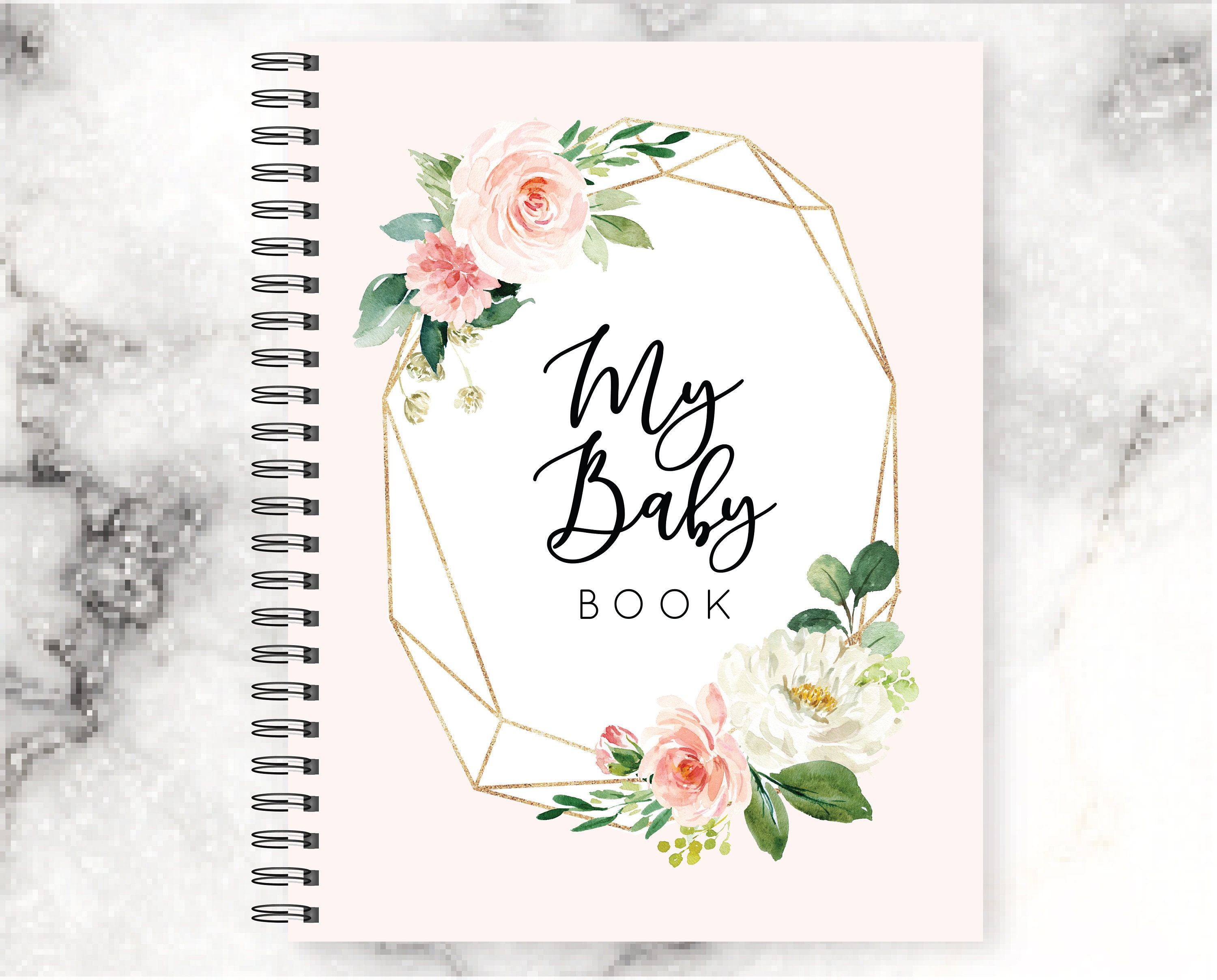 Baby Book Girl Pink Baby Journal Pink GEM GOLD FLORAL Baby Etsy