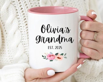 Personalized grandma gift, pregnancy reveal, promoted to grandma gift, custom gift for grandma, nana, mimi, flower coffee mug, established