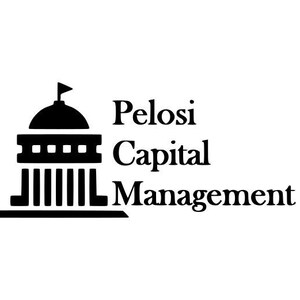 May include: Black and white logo of a building with a dome and columns. The text "Pelosi Capital Management" is below the building.