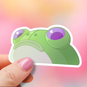Palia inspired Frogbert, Kiss-Cut Sticker, Humorous Decal Laptop, Water Bottle, Scrapbook, game merch, cozy game, Frog Sticker