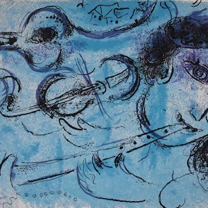 Marc Chagall Vintage Limited Edition Mourlot Lithograph-Le Joueur de Flute, 1957