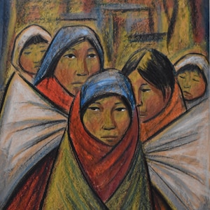 Arturo Nieto Signed Original Pastel-Ecuadorian/Latin American Women and Children