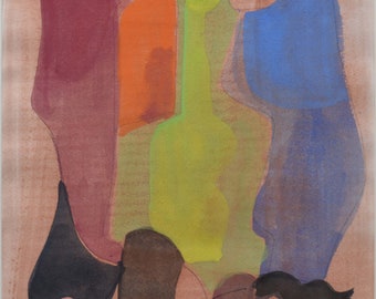 Sam Maitin Signed Gouache/Mixed Media Modern/Abstract-Joseph and the Coat of Many Colors