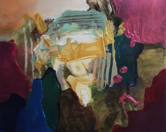 Chi Chun Signed Chinese Abstract Expressionist Mixed Media-Multicolor/Metallic