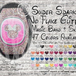 Super Sparkle No Flake Glitter Magic Band + Decal Skin | Bow, Head, And Or Wrap | Video Instructions |