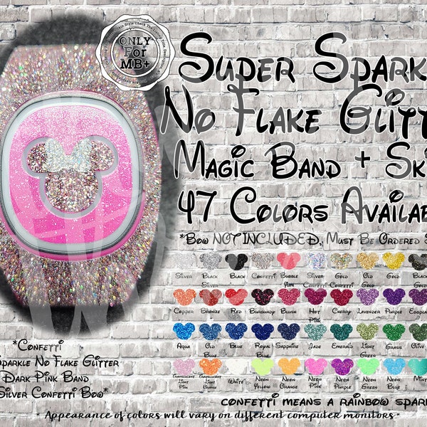 Ships 5/14 Super Sparkle No Flake Glitter Magic Band + Decal Skin | Bow, Head, And Or Wrap | Video Instructions |