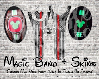 Thin Line Red Fire Line Magic Band + Decal Skin | Only Fits MB+ | 3 Piece Wrap | Video Instructions | 2022 Band