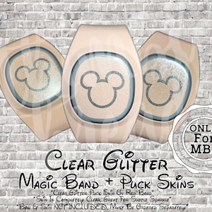 Clear Glitter Magic Band + Puck Decal Skin | Only Fits MB+ | Only Puck | Video Instructions | Solid Or Mouse Cut Out