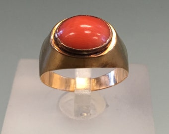 Wonderful Vintage Antique Geometric Art Deco Carved Coral Cameo Ring 10K Gold Mom Sister Wife Gift Great Gatsby Hand Italian Karat Bridal
