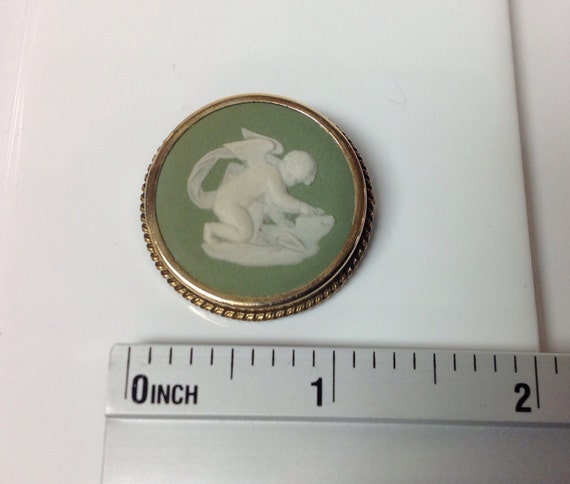 Wedgwood Cameo Cupid Brooch, Green Wedgwood Angel… - image 8