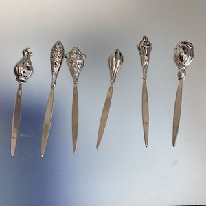 Tenedores de fruta vintage TOW de plata de ley: Palillos florales surtidos para cóctel, juego de 6