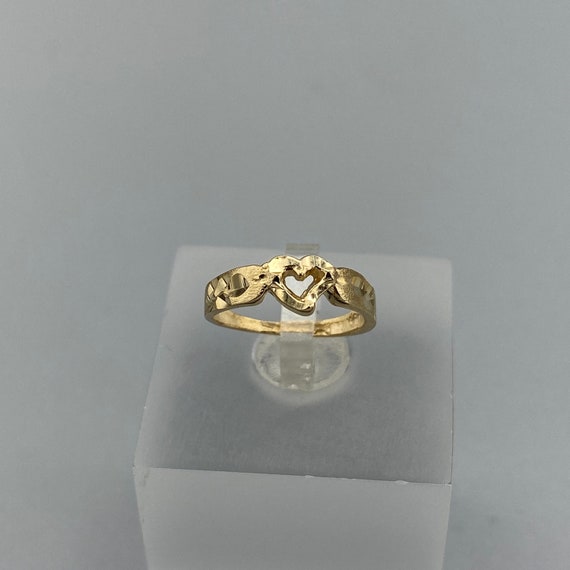Vintage Open Heart 10k Yellow Gold Baby Ring, Hear
