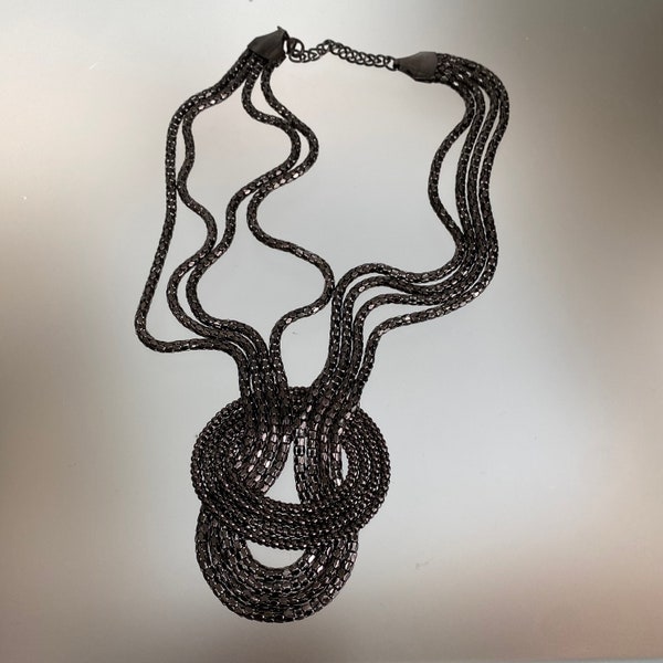 Vintage Gunmetal Chain Knot Necklace Mesh Knot Hercules Love Knot ,Love Knot Statement Jewellery Runway Fashion